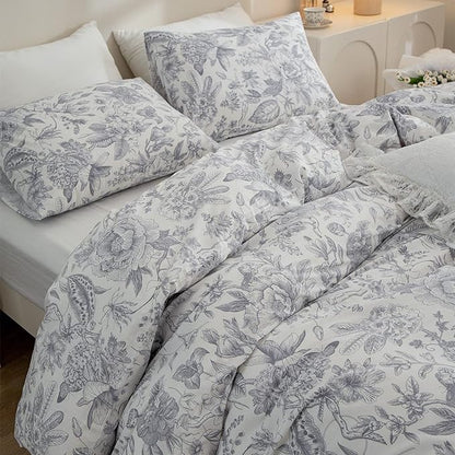 Jane yre Duvet Cover King Flower, Brushed Microfiber 3 Pieces Bedding Set King, Garden Style Floral Pattern King Flower Duvet Cover, with Zipper Closure, Luxury Soft Breathable Comfy