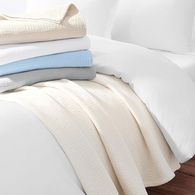 Arkwright Basket Weave King Blanket - Case of 4-100% Ringspun Cotton All Season Blankets, Luxury Hotel Quality, Soft on Skin, Breathable, 300 GSM for Bed, Sofa, and Chair, 104 X 90 in, Ivory