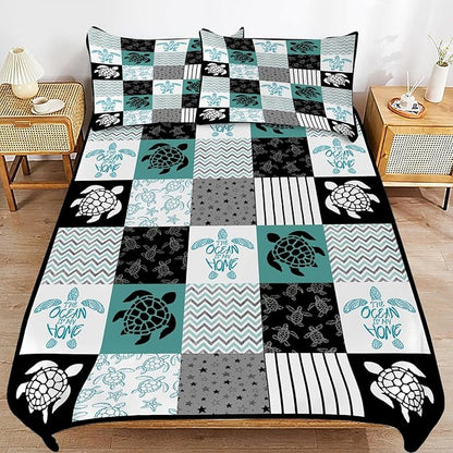 Sea Turtle Bedding Set Sea Turtle Theme Comforter Set for Kids Teens Adults Women Men Sea Turtle Duvet Cover Bedroom Decor Soft King Size Quilt Cover with 2 Pillowcases