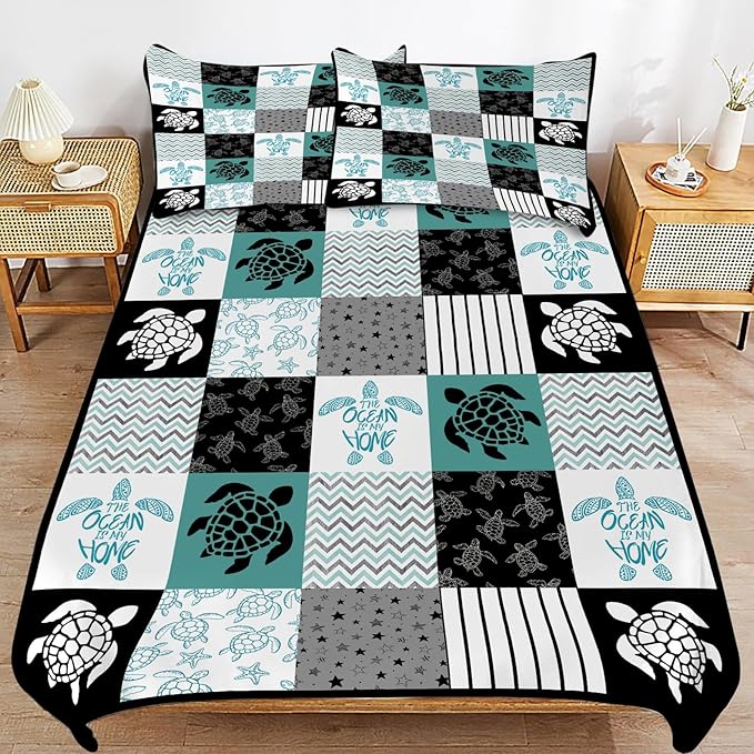 Sea Turtle Bedding Set Sea Turtle Theme Comforter Set for Kids Teens Adults Women Men Sea Turtle Duvet Cover Bedroom Decor Soft Twin Full Queen King Size Quilt Cover with 2 Pillowcases