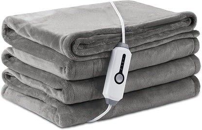 Electric Heated Blanket Twin Size 62×84, Breathable & Luxurious Flannel,Soft Warm Gift with Over-Heat Protection,4 Heating Levels & 10 H Auto Shut Off, Machine Washable, Light Grey