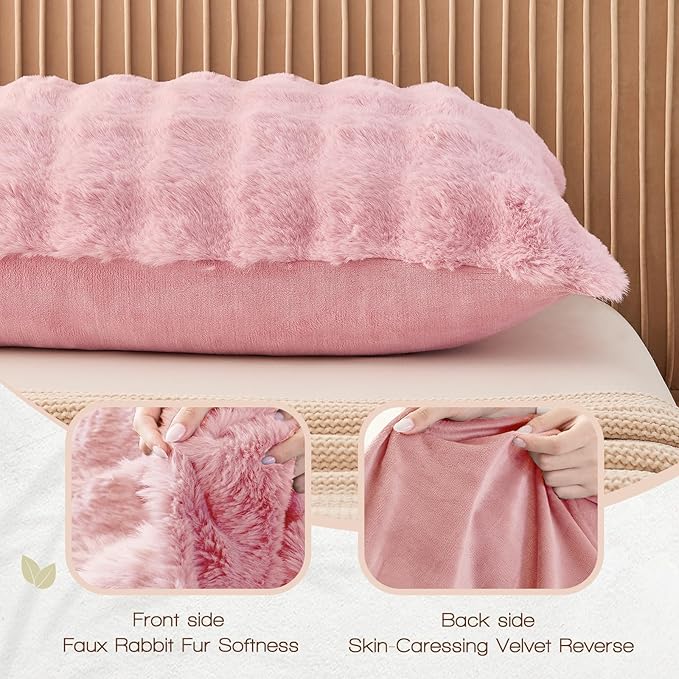 YZ HOME Faux Fur Fluffy Body Pillow for Adults - Firm Body Pillow Insert with Shredded Blue Memory Foam, Adjustable Height, Soft Support for Side Sleeping, Pregnant Women, Washable, 20x54 Inch (Pink)