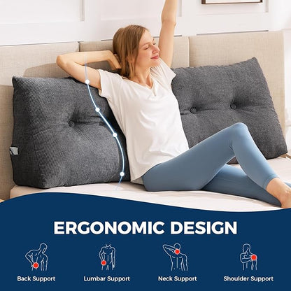 Headboard Pillow Queen, Triangle Pillows for Headboard, Head Board Backrest Wedge Pillow for Reading Sitting Working, Daybed Pillows with Removable Cover for Bed Dorm Sofa, Black