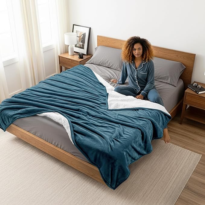 Utopia Bedding Sherpa Blanket Twin Size (Stone Blue, 90x66 Inches) - Soft Lightweight Plush Fleece Reversible Blanket for Bed, Sofa, Couch, Camping and Travel
