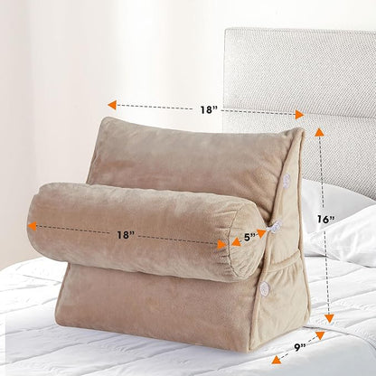Cheer Collection Reading Wedge Pillow - Adjustable Wedge Reading Pillow with Neck Support, Hollow Fiber-Filled Backrest Pillow for Reading, Gaming, and TV Watching, Taupe