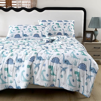 SDIII Dinosaur Comforter Full 3 Pieces, Silky Breathable Microfiber and Spandex, Cute Dinosaur Bedding Full Size for Boys Girls Kids and Teens