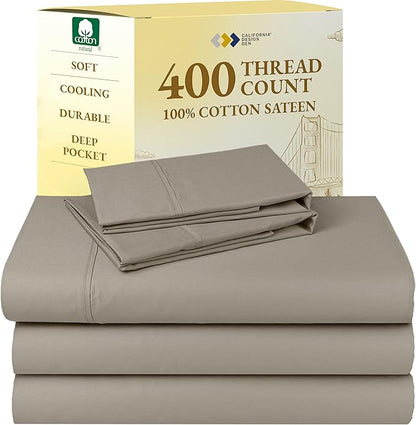 California Design Den Split King Sheets Sets for Adjustable Bed - Soft 100% Cotton Sheets, 400 Thread Count Sateen, Deep Pockets, Durable Bedding - Taupe