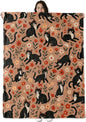Black Cat Floral Blanket Gifts for Boys Girls Kids, Cute Kitten and Red Flower Warm Soft Flannel Throw Blankets for Travel, Sofa, Living Room, Bedroom Decor, 60x80 in