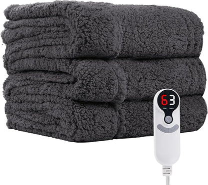 Electric Heated Blanket Throw Size 50"×60" with 6 Heating Levels & 3 Hours Auto Off, Heating Blanket Double Sided Plush Sherpa, Fast Heating, Machine Washable for Christmas Gift - Dark Gray