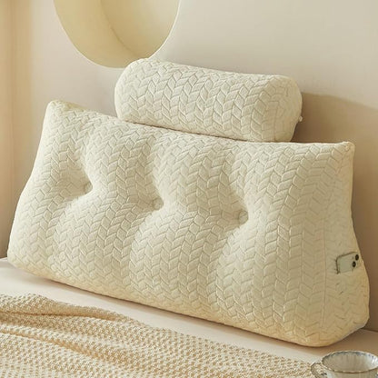 YOUR MOON Wedge Headboard Pillow Twin with 1 Pack Neck Roll Pillows, Triangular Wedge Backrest Pillow Headboard for Bed,Daybed,and Lounging, Large Bed Bolster Pillows,Off White
