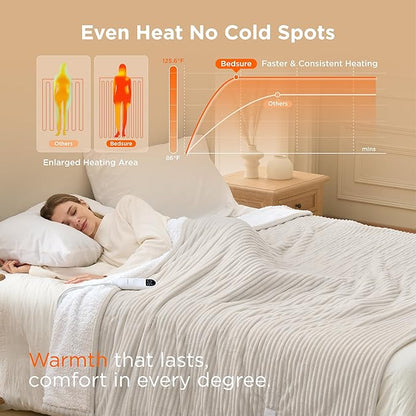 Bedsure GentleSoft Electric Blanket Full Size - Soft Ribbed Flannel Heated Blanket with 6 Heat Settings, Heating with 10 Time Settings, 8 hrs Timer Auto Shut Off, Gifts for Grandma (72"x84", Cream)