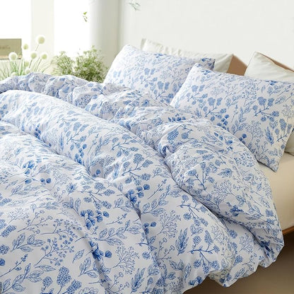 Blue Floral Duvet Cover Twin 2Pcs Botanical Flower Bedding Set Soft Microfiber Cottagecore Flowers Duvet Cover Set with 1 Pillowcase(No Comforter)