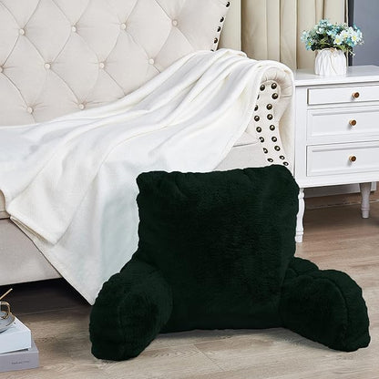 Home Soft Things Fox Faux Fur Bedrest Reading Pillow with Handle and Side Pocket, Backrest Armrest Pillow Chair Back Support for Sitting up in Bed, Pirate Black, 20" x 18" x 17"