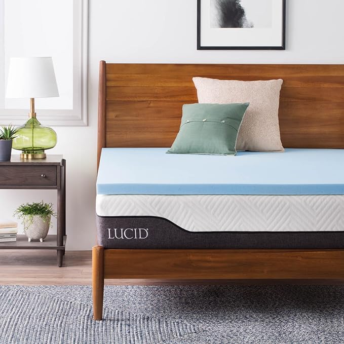Lucid 2 Inch Memory Foam Mattress Topper, California King Size – Cooling Gel Bed Topper – Preassure-Relieving Plush Feel – Ventilated Breathable Design – CertiPur Certified - Dorm Essentials