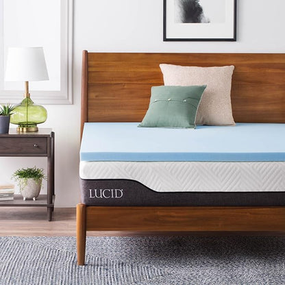 Lucid 2 Inch Memory Foam Mattress Topper, California King Size – Cooling Gel Bed Topper – Preassure-Relieving Plush Feel – Ventilated Breathable Design – CertiPur Certified - Dorm Essentials