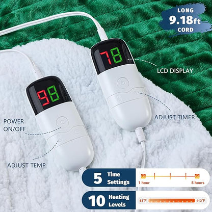 Heated Electric Blanket King Size - 90" x 100" Heating Blanket with Dual Control, 10 Heating Levels & 8 Hours Auto Off, Soft Warm Flannel Blanket, Christmas Birthday Gifts for Senior Grandma