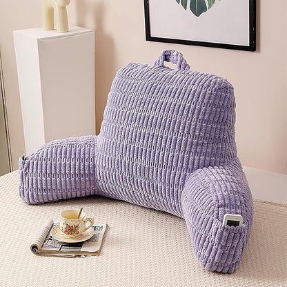 Reading Pillow for Sitting in Bed, Large Backrest Reading Pillow with Arm Rest,Back-Rest Support Cushion for Sit Up on Couch, Sofa, and Floor (Light Purple Corduroy, Standard(17"))