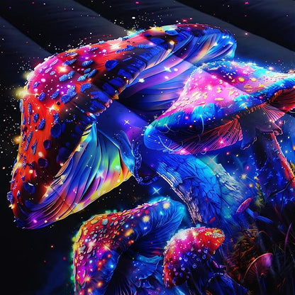 Luminescent Mushroom Comforter Set Full Size,Natural Wild Fungus Bedding for Kids Boys Girls Room Decor,Wild Botanical Theme Bedding Sets with 2 Pillowcases.