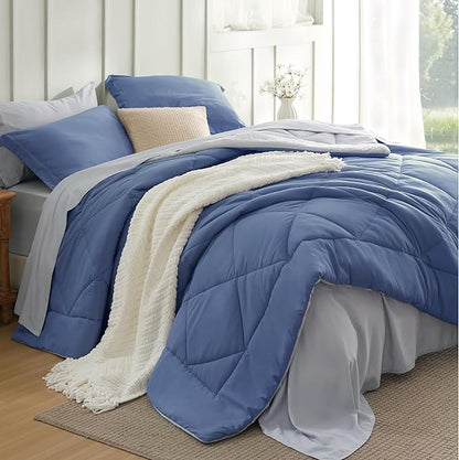 Bedsure King Size Comforter Set - 7 Pieces Reversible Infinity Blue Bedding, King Size Bed Set for All Seasons, Bed in a Bag with Down Alternative Comforter, Sheets, Pillowcases & Shams