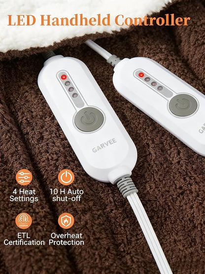GarveeHome Electric Blanket King, Heated Blanket Dual Control Soft Double Sherpa Cozy with 4 Heating Levels & 10H Auto Off, Over-Heat Protection, Machine Washable, ETL Certification, Brown 90"x100"