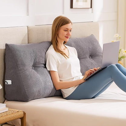 Headboard Pillow King, Triangle Pillows for Headboard, Head Board Backrest Wedge Pillow for Reading Sitting Working, Daybed Pillows with Removable Cover for Bed Dorm Sofa, Dark Grey