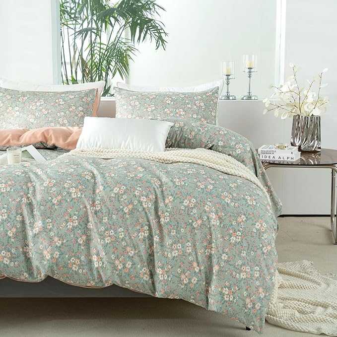 Jane yre Twin Duvet Cover Floral Brushed Microfiber 3 Pieces Twin Bedding Sets Flowers Garden Style Vintage Flower Pattern Twin Flower Duvet Cover, with Zipper Closure Luxury Soft Breathable Comfy