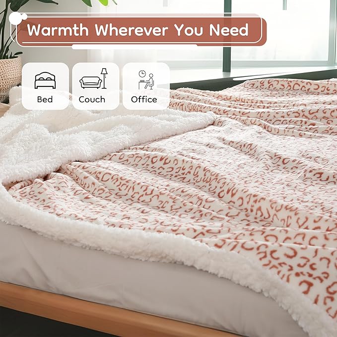 Electric Heated Blanket Full Size 72x84 - Leopard Print Flannel Soft Heating Blanket with 10 Heat Levels & Auto Shut Off, Machine Washable Warm Throw for Bed Couch, Brown White
