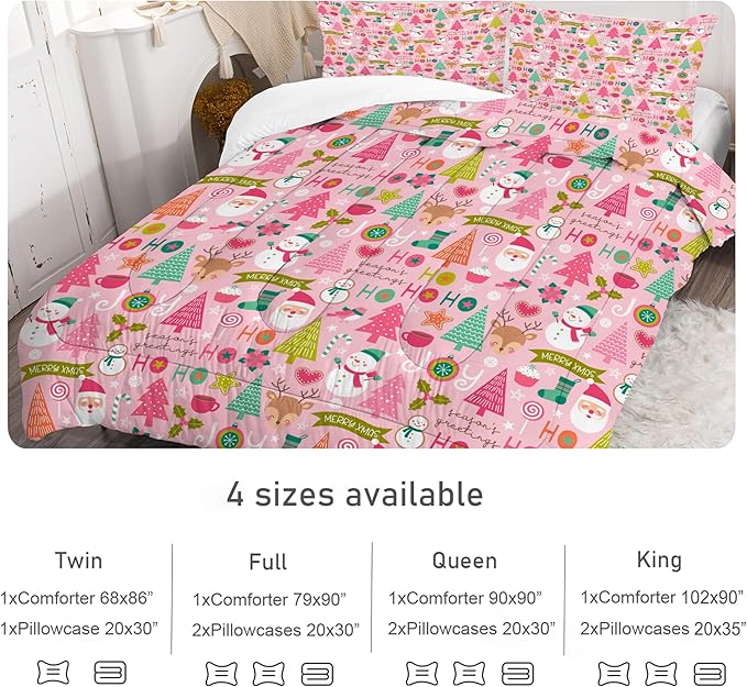 Comforter Set Pink Christmas: King Size Merry Xmas Snowman Bedding Sets Cute Santa Claus Green Christmas Tree Pine Elk Quilts New Year Decor Bed Set 1 Comforter & 2 Pillowcases