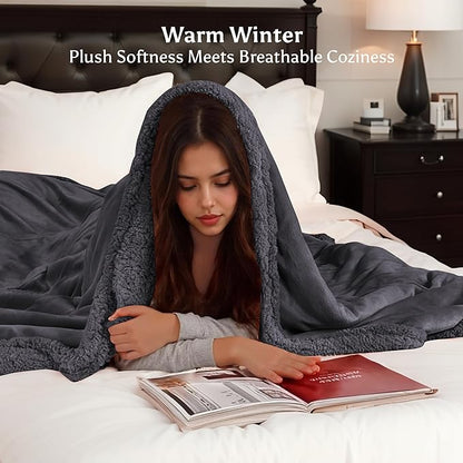 Heated Throw Heating Blanket Electric Throw Size 50" x 60" with 5 Levels Heating & 3Hs Auto Off, Microplush Flannel & Warm Sherpa, Machine Washable, Great Christmas Birthday Gifts, Dark Gray