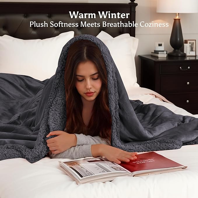 Heated Blanket Full Size Electric Blanket 72" x 84" with 5 Levels Heating & 10Hs Auto Off, Silky Microplush Flannel & Warm Sherpa Fabric, Machine Washable, Great Christmas Birthday Gifts, Dark Gray