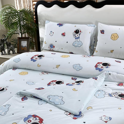SDIII Astronaut Comforter Set Queen 3 Pieces, Silky Breathable Microfiber and Spandex, Outer Space Bedding Set Queen for Boys Girls Kids and Teens