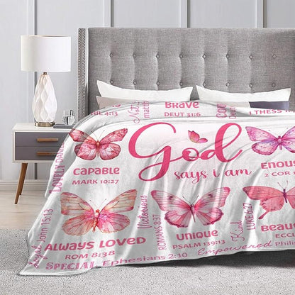 Butterfly Bible Verse Blanket, Inspirational Scripture Religious Gifts for Christian, Warm Soft Flannel Bible Throw for Bed Sofa Decoration 60"x80" for Adult