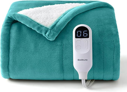 Bedsure Heated Blanket Throw Blanket - Fast Heating Electric Blanket, Soft Flannel Heated Throw with 4 Time Settings, 6 Heating Settings, Warm Gifts for Women Men (50x60 inches, Teal)