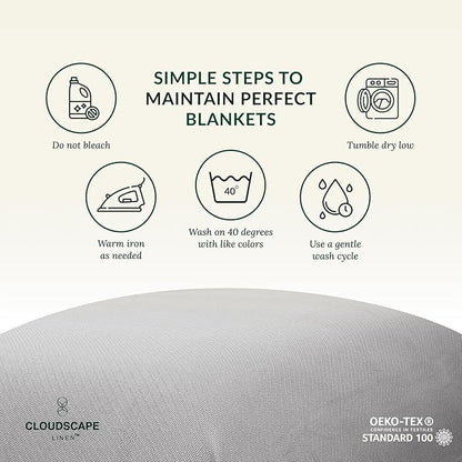 Cloud Scape Linen Herringbone Cotton Throw Blanket for Couch, Bed,Sofa, Home Decor, Soft, Heavy, All-Season, Winter Bed Blanket, Best Gift for Christmas, 50 x 70, Light Grey