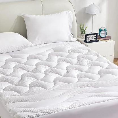 SLEEP ZONE Extra Thick Full Mattress Pad for Back Pain Relief, Noiseless with Deep Pocket Up to 21 Inches (White, Full)