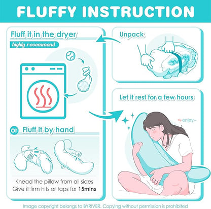 BYRIVER 39" C Shaped Body Pillow for Side Sleeping Adults Men Women, Anxiety Relief Hugging Gaming Lap Pillow, Pregnancy Knees Separate Pillow, Gifts for New Moms, Removable Pillowcase(L)