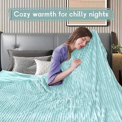 Heated Electric Blanket Queen Size 84''x90'', Dual Controller Soft Flannel with 10 Heat Settings 1-12 Hour Auto Off Large Blanket for Bed - Pale Green