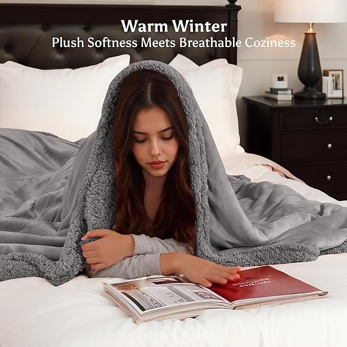 Heated Blanket Twin Size Electric Blanket 62" x 84" with 5 Levels Heating & 10Hs Auto Off, Silky Microplush Flannel & Warm Sherpa Fabric, Machine Washable, Great Christmas Birthday Gifts, Gray
