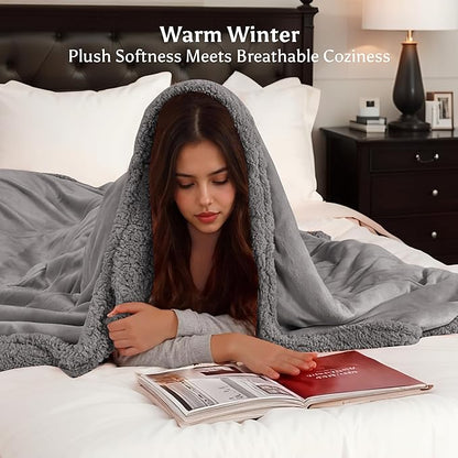 Heated Blanket Twin Size Electric Blanket 62" x 84" with 5 Levels Heating & 10Hs Auto Off, Silky Microplush Flannel & Warm Sherpa Fabric, Machine Washable, Great Christmas Birthday Gifts, Gray