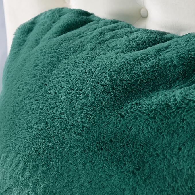 Plush Faux Fur Backrest Reading Bed Rest Pillow with Arms and Pockets for Sitting in Bed Couch Sofa, Back Support Wedge Cushion with Removable Cover, 20" x 18" x 17", Teal Green