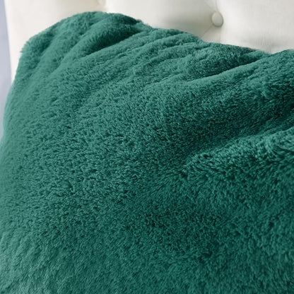 Plush Faux Fur Backrest Reading Bed Rest Pillow with Arms and Pockets for Sitting in Bed Couch Sofa, Back Support Wedge Cushion with Removable Cover, 20" x 18" x 17", Teal Green