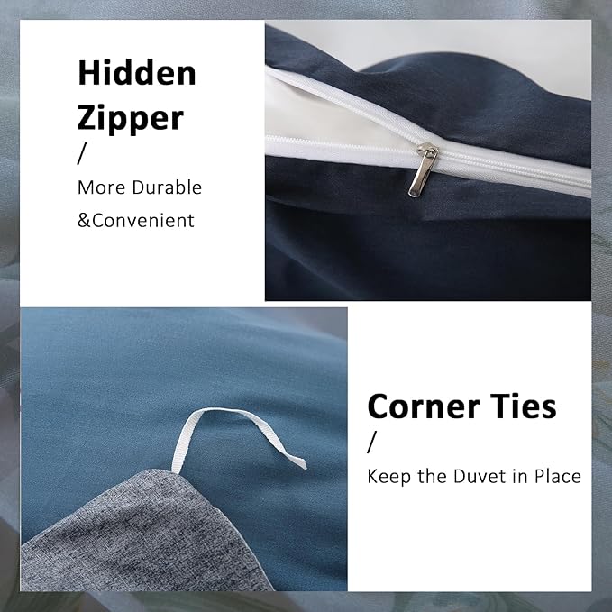 Blue and White Duvet Cover Queen Size 100% Cotton Duvet Cover Sets Gradient Blue Comforter Cover Ocean Like 3 Pcs Soft and Lightweight Bedding Set for All Seasons