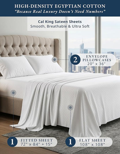 LANE LINEN 100% Egyptian Cotton California King Sheet Sets, Soft & Comfy Hotel Like Thick Fully Elasticized Jaquard Swiss Dot Cal King Bedding Set, No Pill Fade Resistant Bedding - White