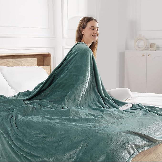 Electric Blanket Full Green Heated Blanket 72''X84'', Ultra Soft Silky Flannel Heating Blanket with 5 Heat Levels & 10 Hrs Timer, ETL Certified & Overheat Protection, Gifts for Grandma(Hunter Green)