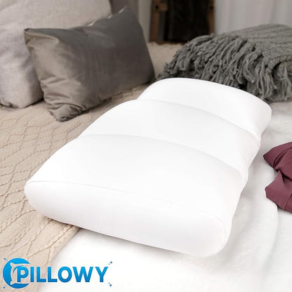 PILLOWY Premium Microbead Bed Pillow, Large Extra Fluffy But Supportive - Ultra Comfortable Sleep with Silk Like Anti Aging Cover 85% Spandex/ 15% Nylon Breathable, Cooling Barely Beige