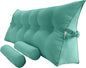 Triangular Reading Bed Rest Pillow Large Bolster Cushion Headboard Backrest Wedge Pillow with Two Detachable Roll Pillows for Neck & Lumbar Support (Turquoise, King: 77 x 8 x20 inches)