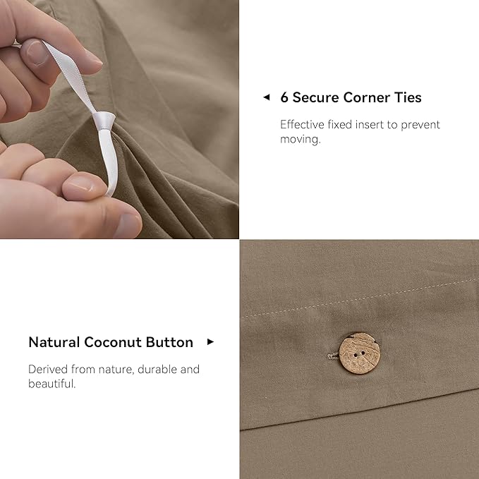 JELLYMONI Cotton Duvet Cover Twin Size - Khaki Comforter Cover with Button 100% Washed Cotton 2PCS Breathable Soft Solid Bedding Set Duvet Cover 68×90in & 1 Pillowcase (NO Comforter)