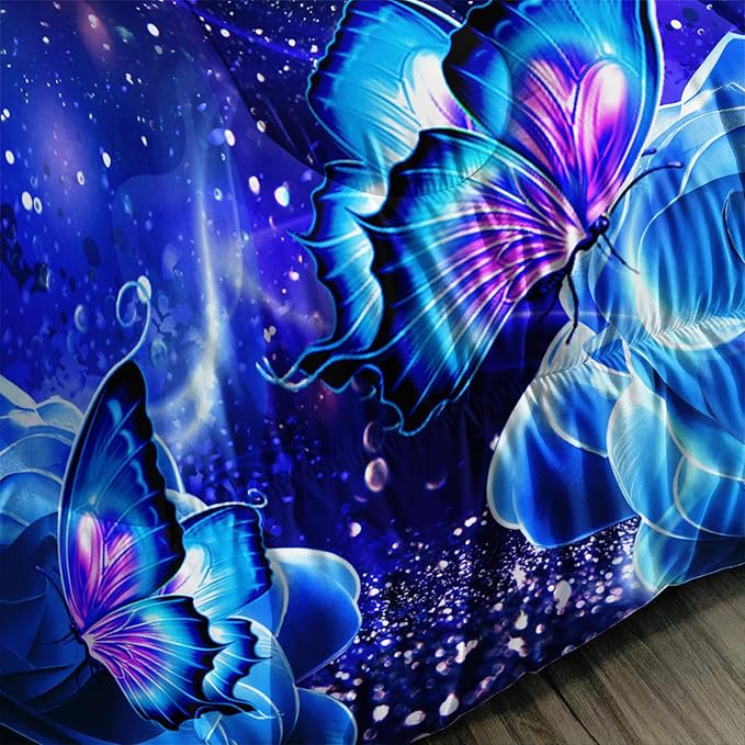 Galaxy Butterfly Comforter Set Full Size for Girls Kids Adults Butterfly Rose Bedding Set Aesthetics Butterflies Quilt Bed Set with 1 Comforter and 2 Pillowcases