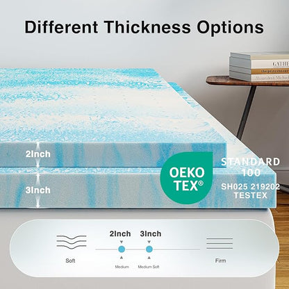 Novilla Memory Foam Mattress Topper California King - 2 Inch Cooling Gel Infused Memory Foam | Slow-Rebound Pressure Relief | CertiPUR Certified | Comfort for Sleeper Sofa, RV, Camper, Dorm Room