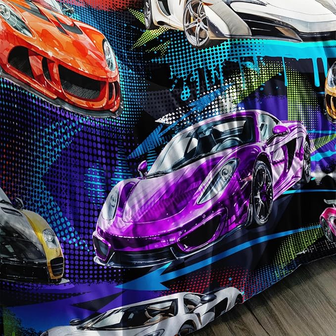 AILONEN Racing Car Comforter Set for Kids Boys Teens Twin Size, Extreme Sports Bed in a Bag,Cool Speed Race Bedding Sets,Colorful Car Theme Duvet Set,1 Quilt and 2 Pillowcases,3 Pieces